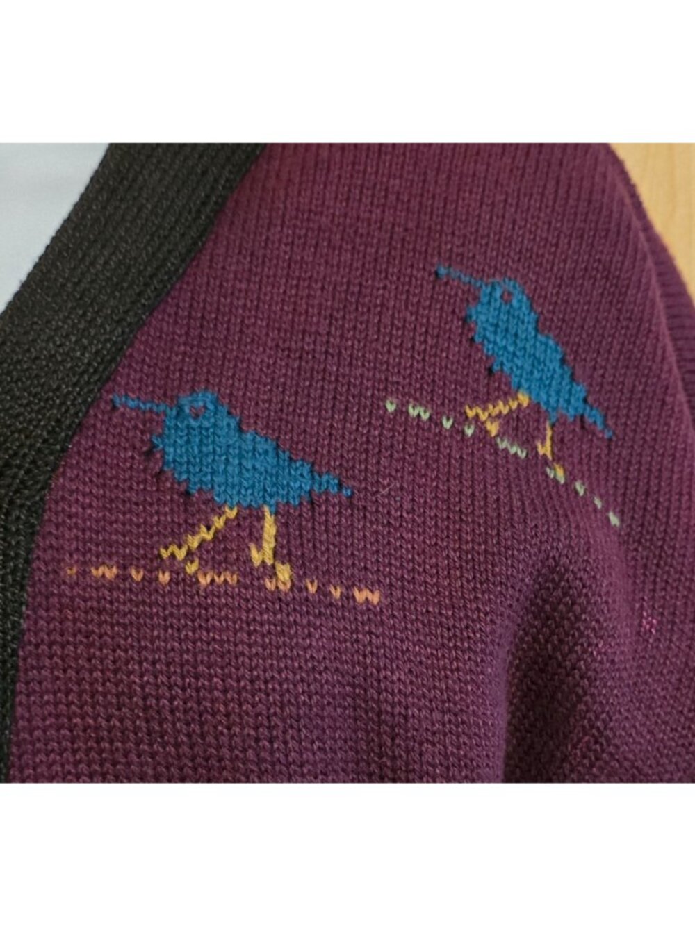 Colorful Birds & Moose Patterned Long Knit Sweater Cardigan ski warm winter - Picture 6 of 15